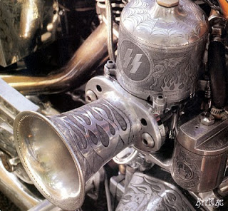 From the May '92 issue of Supercycle, a great photo of CJ's fully engraved monster SU carburetor.